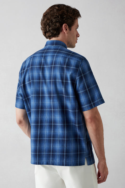 Indigo Short Sleeve Regular Fit Plaid Shirt