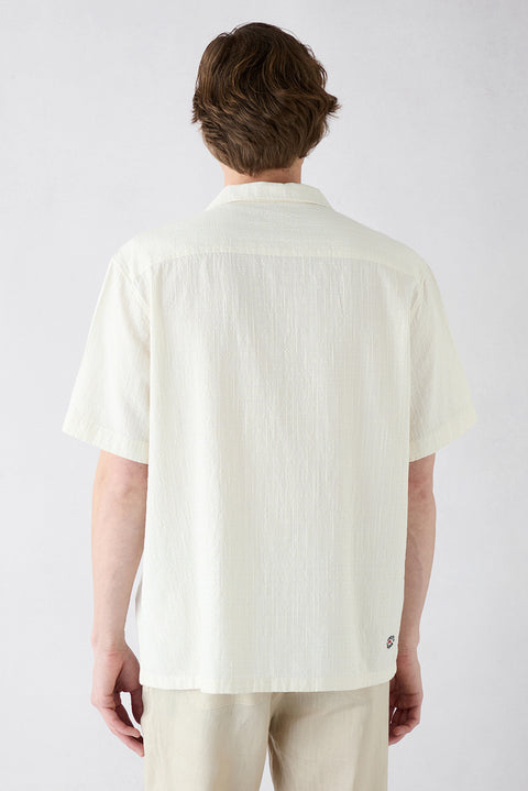 White Short Sleeve Regular Fit Patterned Embroidered Pocket Apache Collar Cotton Shirt