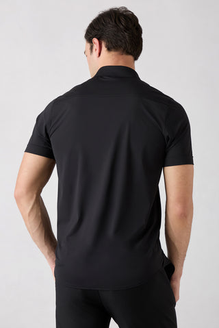  Siyah Techno-Line Kısa Kol Regular Fit Likralı Esnek Gömlek