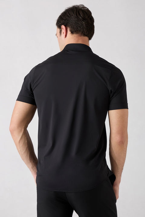 Siyah Techno-Line Kısa Kol Regular Fit Likralı Esnek Gömlek