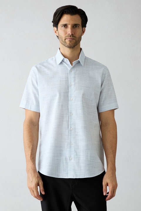 Dark Navy Short Sleeve Regular Fit Cotton Striped Shirt