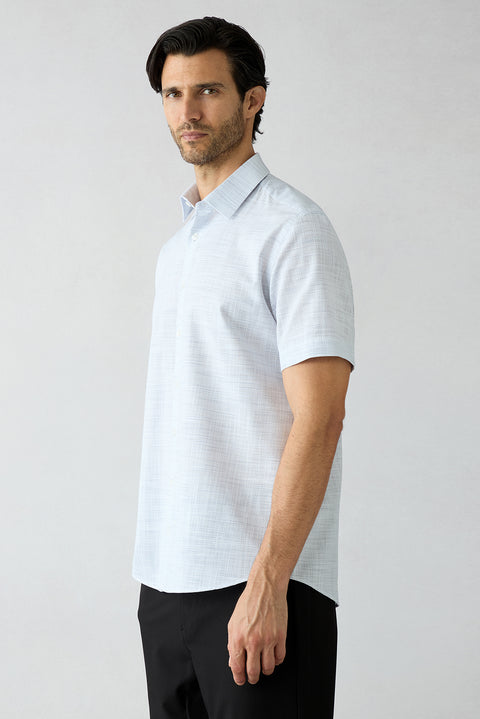 Dark Navy Short Sleeve Regular Fit Cotton Striped Shirt