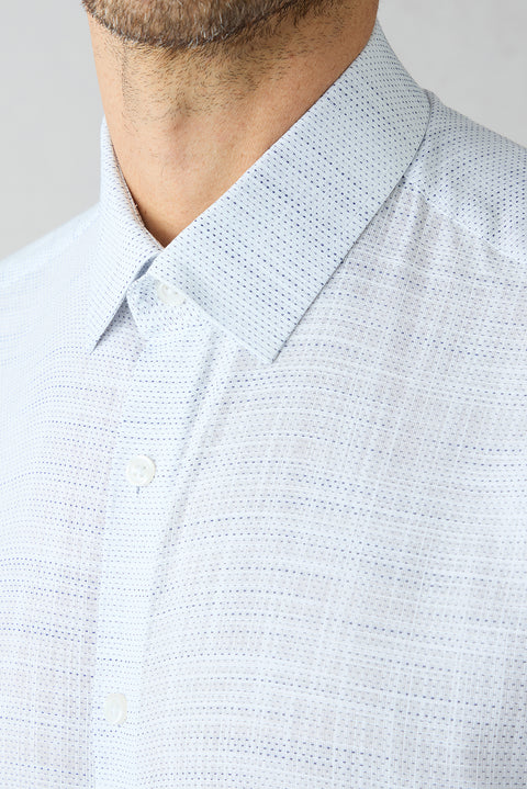 Dark Navy Short Sleeve Regular Fit Cotton Striped Shirt