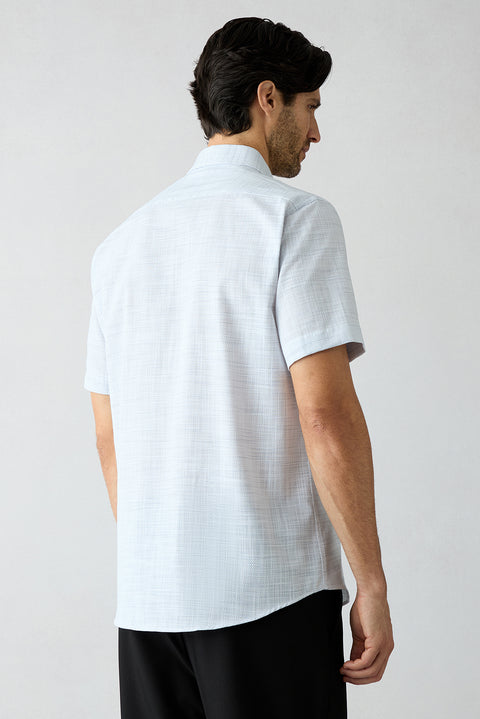 Dark Navy Short Sleeve Regular Fit Cotton Striped Shirt