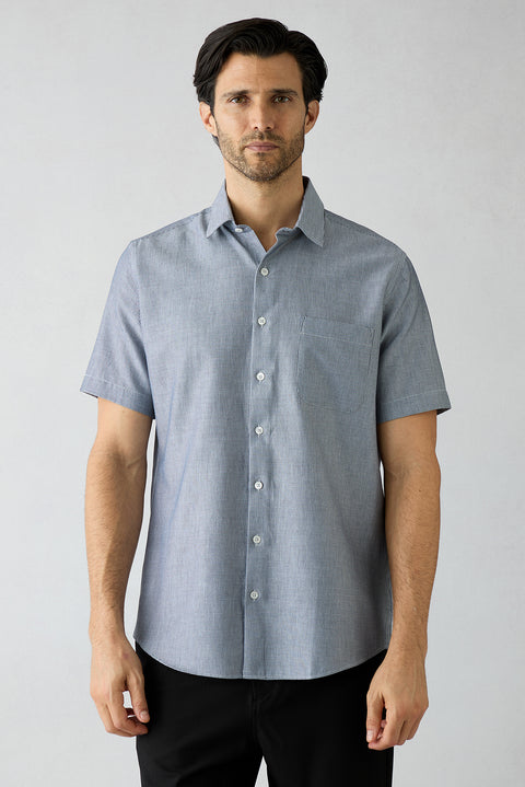 Medium Grey Short Sleeve Regular Fit Cotton Striped Shirt