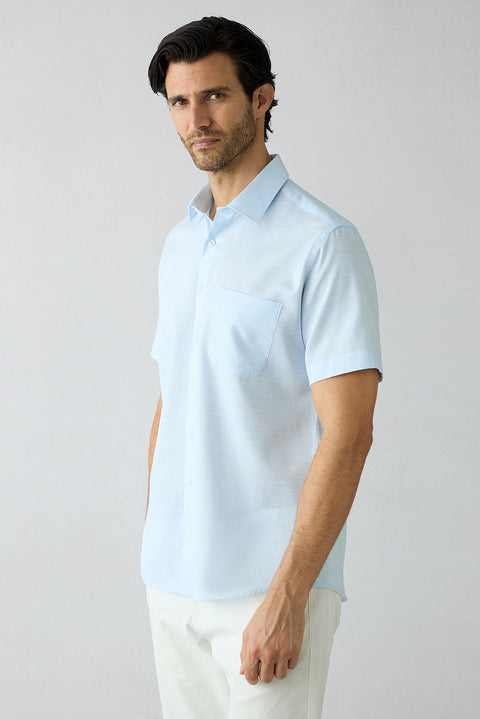 Light Blue Short Sleeve Regular Fit Cotton Plain Shirt