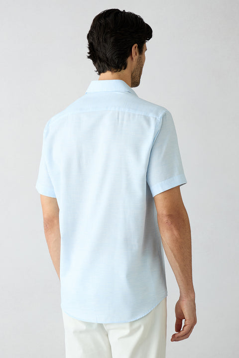Light Blue Short Sleeve Regular Fit Cotton Plain Shirt
