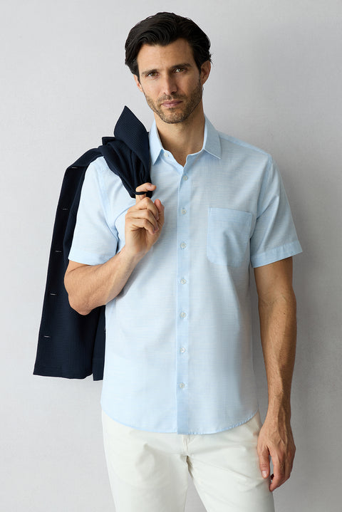 Light Blue Short Sleeve Regular Fit Cotton Plain Shirt