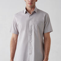 Light Brown Short Sleeve Regular Fit Cotton Striped Shirt