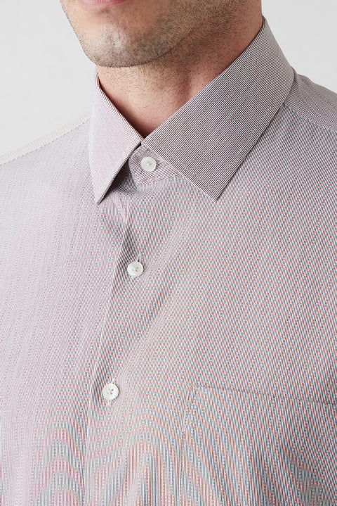 Light Brown Short Sleeve Regular Fit Cotton Striped Shirt