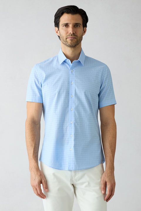 Light Blue Short Sleeve Slim Fit Patterned Cotton Shirt