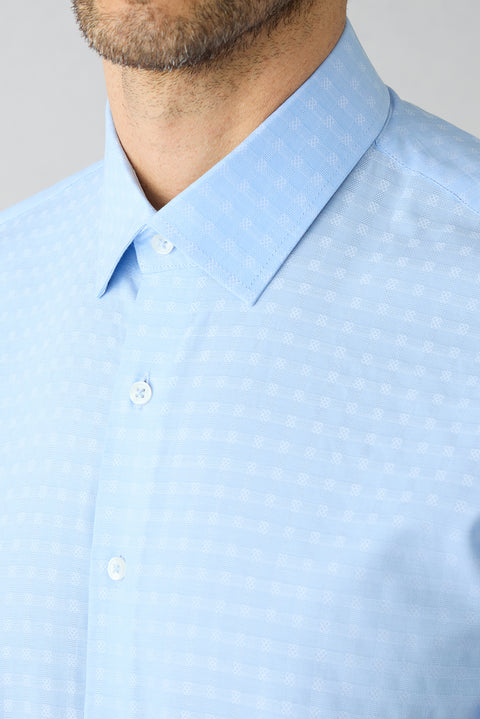 Light Blue Short Sleeve Slim Fit Patterned Cotton Shirt