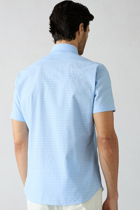 Light Blue Short Sleeve Slim Fit Patterned Cotton Shirt