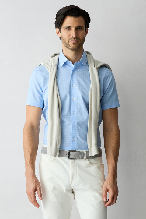 Light Blue Short Sleeve Slim Fit Patterned Cotton Shirt