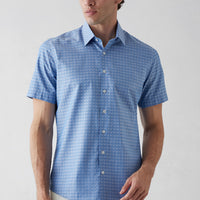 Dark Blue Short Sleeve Slim Fit Patterned Cotton Shirt