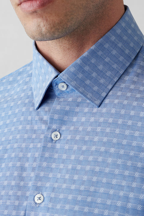 Dark Blue Short Sleeve Slim Fit Patterned Cotton Shirt