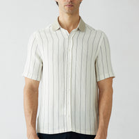 Off-white short-sleeved regular fit cotton striped shirt