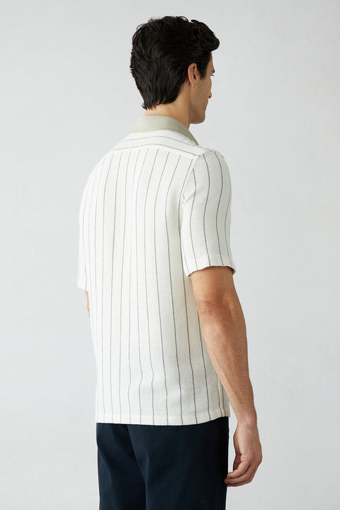 Off-white short-sleeved regular fit cotton striped shirt