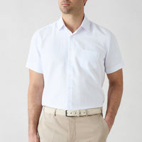 White Short-Sleeve Regular Fit Cotton Plain Shirt