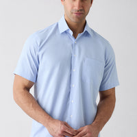 Light Blue Short Sleeve Regular Fit Cotton Plaid Shirt