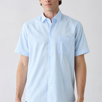Light Blue Short Sleeve Regular Fit Cotton Plain Shirt