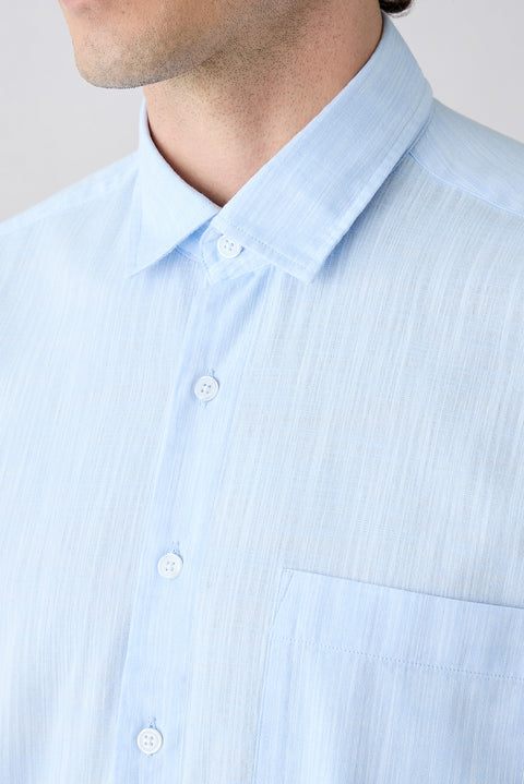 Light Blue Short Sleeve Regular Fit Cotton Plain Shirt