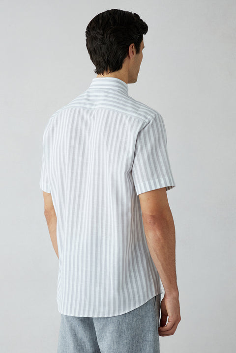 Medium Grey Short Sleeve Regular Fit Cotton Striped Shirt