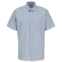 Light Blue Short Sleeve Regular Fit Cotton Striped Shirt