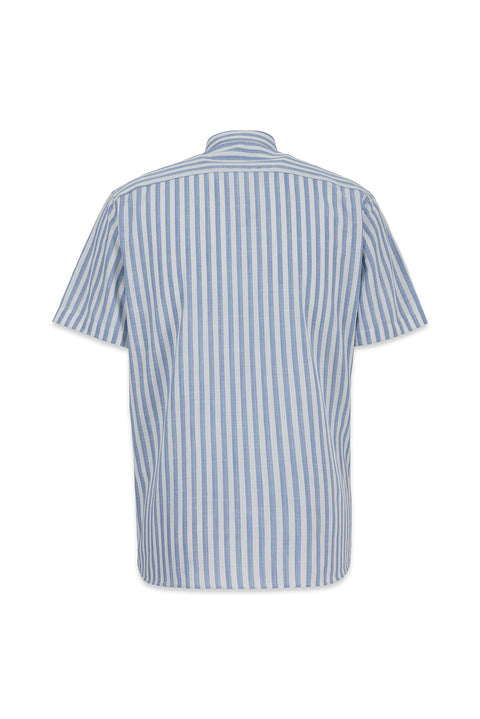 Light Blue Short Sleeve Regular Fit Cotton Striped Shirt