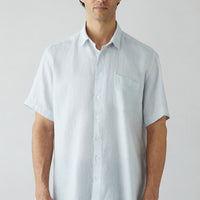Light Grey Short Sleeve Regular Fit Linen Plain Shirt