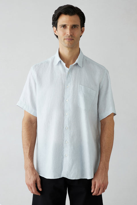 Light Grey Short Sleeve Regular Fit Linen Plain Shirt