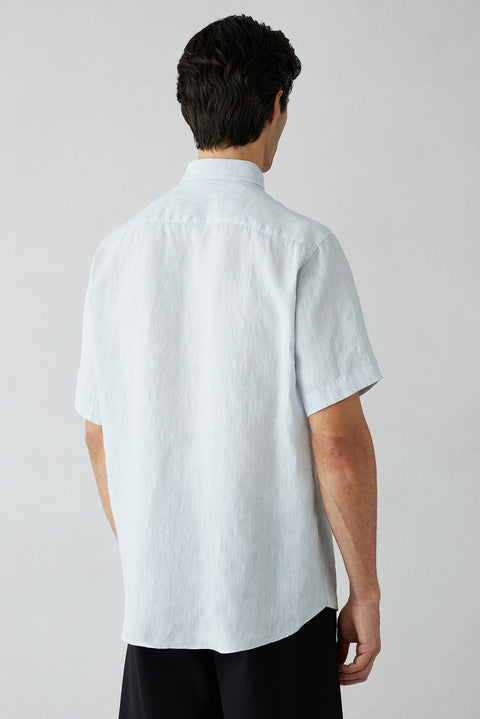 Light Grey Short Sleeve Regular Fit Linen Plain Shirt