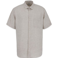 Medium Beige Short Sleeve Regular Fit Linen Plain Shirt