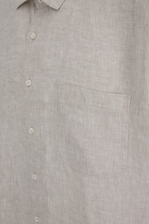 Medium Beige Short Sleeve Regular Fit Linen Plain Shirt