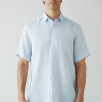 Light Blue Short Sleeve Regular Fit Linen Plain Shirt
