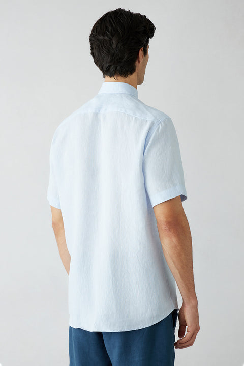 Light Blue Short Sleeve Regular Fit Linen Plain Shirt