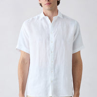 White Short Sleeve Regular Fit Linen Plain Shirt