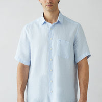 Light Blue Short Sleeve Regular Fit Linen Plain Shirt