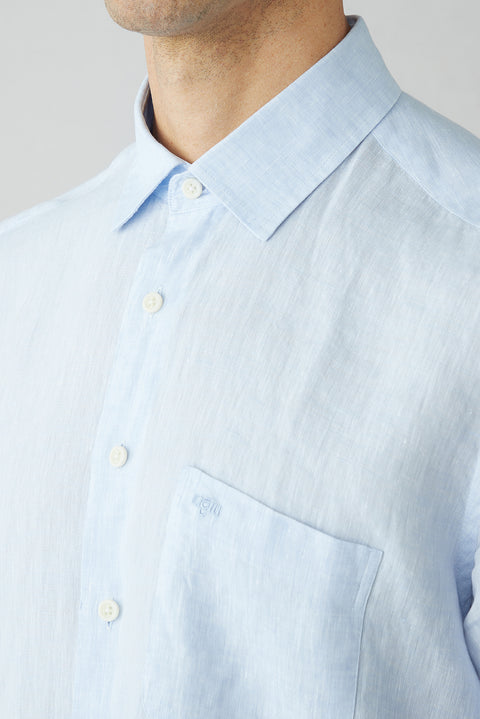 Light Blue Short Sleeve Regular Fit Linen Plain Shirt