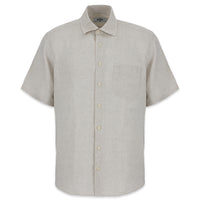 Light Beige Short Sleeve Regular Fit Linen Plain Shirt