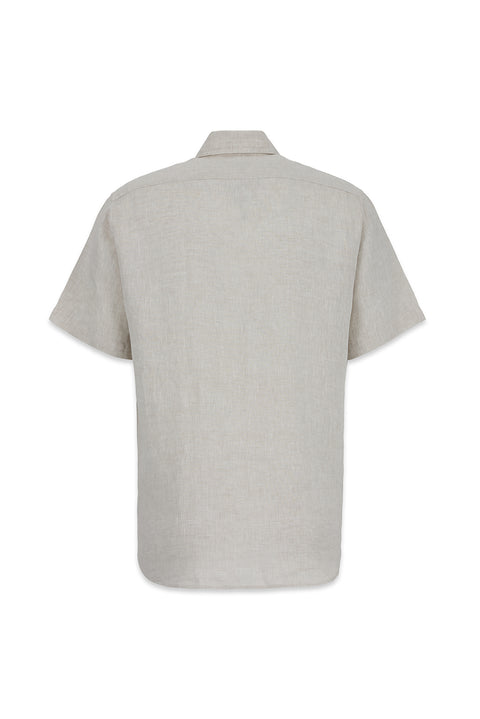 Light Beige Short Sleeve Regular Fit Linen Plain Shirt