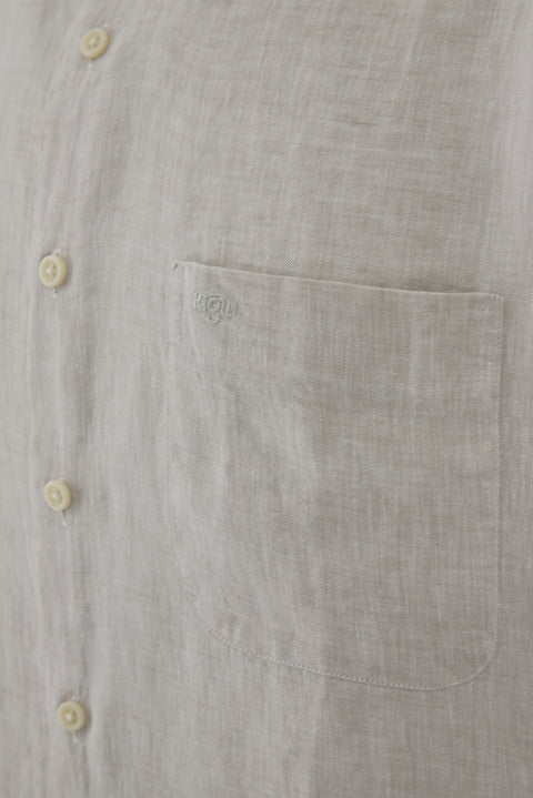 Light Beige Short Sleeve Regular Fit Linen Plain Shirt