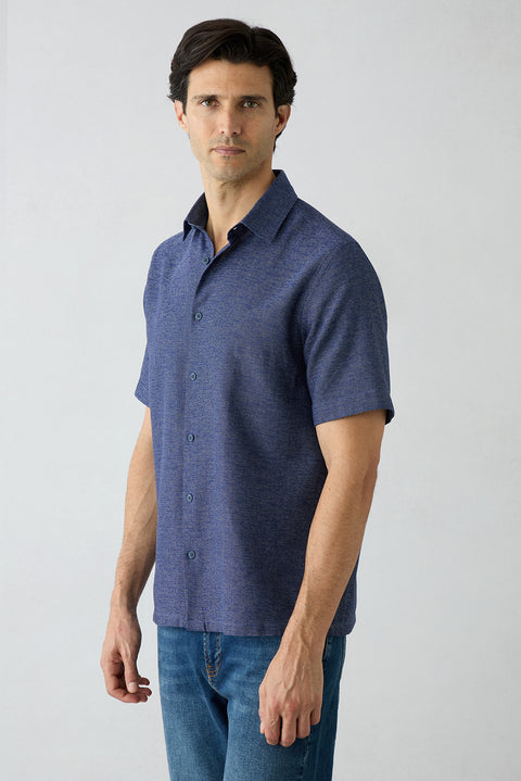 Dark Navy Short Sleeve Regular Fit Patterned Shirt