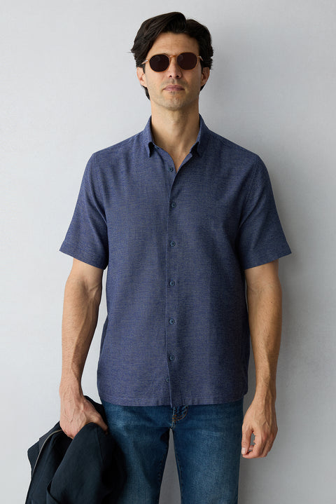 Dark Navy Short Sleeve Regular Fit Patterned Shirt