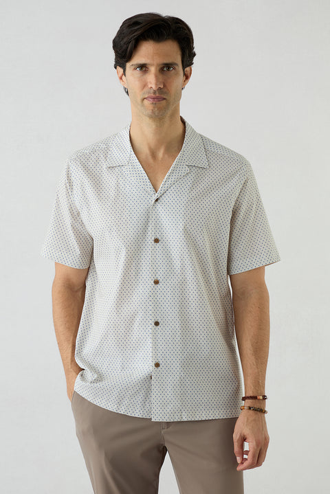Light Navy Short Sleeve Regular Fit Linen Textured Shirt