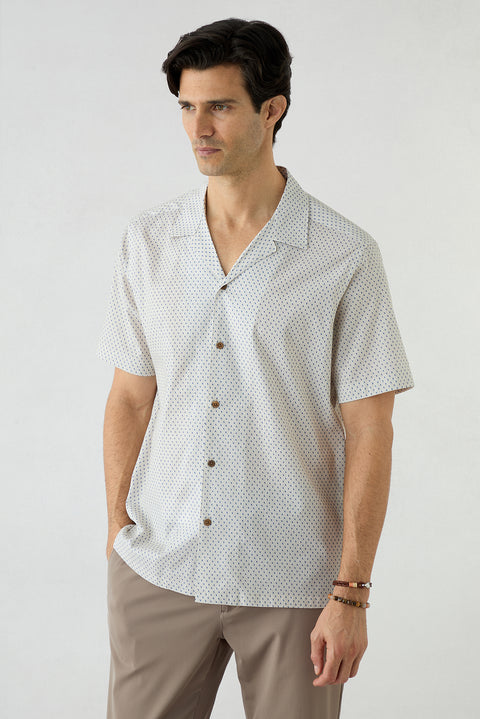 Light Navy Short Sleeve Regular Fit Linen Textured Shirt