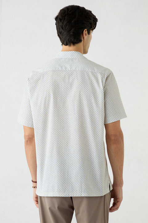 Light Navy Short Sleeve Regular Fit Linen Textured Shirt