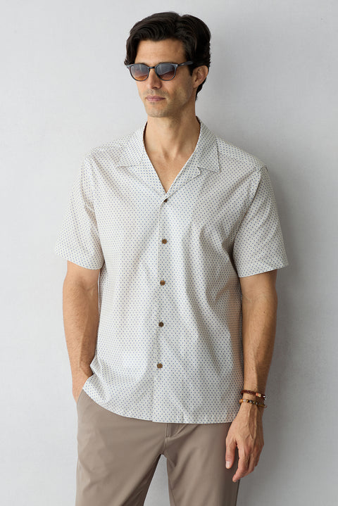 Light Navy Short Sleeve Regular Fit Linen Textured Shirt