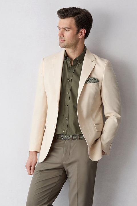 Military Khaki Short Sleeve Regular Fit Button-Down Collar Sporty 100% Cotton Breathable Linen-Look Shirt