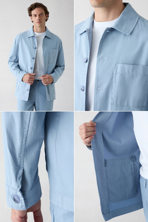 Aviator Blue Regular Fit Shirt Collar Jacket